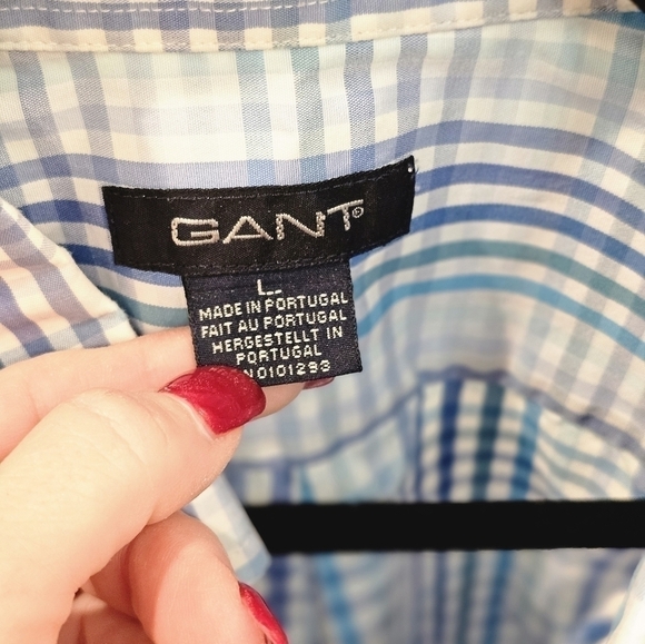 GANT Blue Plaid Button Down Short Sleeve Shirt Men's Large - Picture 6 of 7